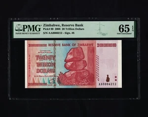 20 Trillion Dollars Zimbabwe AA 0006212 PMG Certified EPQ Gem Uncirculated 2008 - Picture 1 of 5
