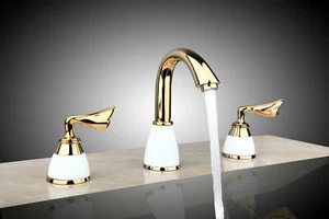 Juego de 3 grifos de baño de oro blanco grifo mezclador de montaje en cubierta de control de montaje de cubierta de 3 piezas - Imagen 1 de 10