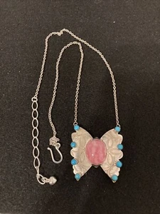 Vintage signierte Southwestern Türkis 925 Schmetterling Halskette - Bild 1 von 5