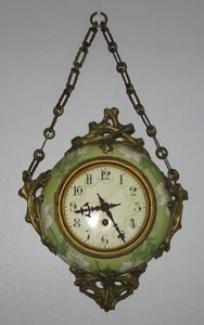 Hector Guimard designed green ceramic gilt metal vintage Art Nouveau wall clock - Picture 1 of 19