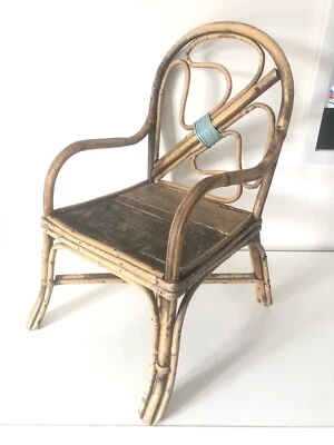 Chaise enfant ancienne en rotin osier bois vintage - Photo 1/4