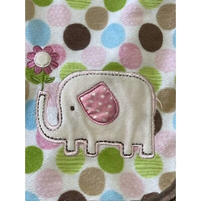 Carter's Just One Year Pink Dot Elephant Blanket Minky Sherpa Flower - Image 1 of 4
