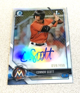 2018 Bowman Chrom Entwurf Refraktor Auto #CDA-CSC Connor Scott Marlins/499 - Bild 1 von 2