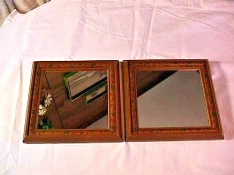 2 WOOD FRAMED WALL ACCENT MIRRORS ORNATE FLORAL TRIM  7 1/2" X 7 1/2" Cover