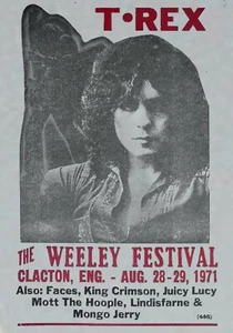 T.REX The Weeley Festival,Clacton,Eng.. 1971 concert poster - Imagen 1 de 1