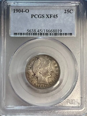 1904-O Barber Quarter PCGS XF45 Cert# 18668019 - Image 1 of 4