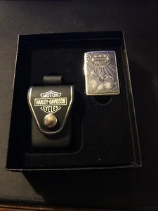 Zippo Gift Set Harley Davidson Eagle Flying Emblem Lighter With Harley Pouch - Picture 1 of 1