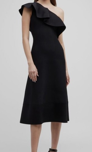 Abito donna Alexander McQueen nero con volant monospalla linea A taglia S $3490