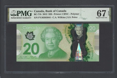 Canada 20 Dollars 2012 BC-71b Uncirculated Grade 67 Cover