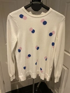 Woolovers Wool/Cotton Blend Jumper Knit Size S Cream Pattern Round Neck Casual - Picture 1 of 4