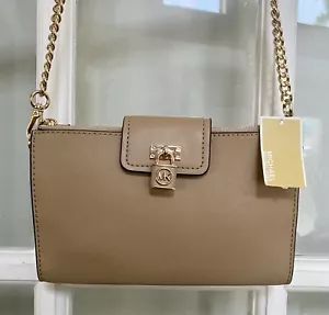 MICHAEL MICHAEL KORS Ruby Small Double Zip Leather Crossbody Camel - Picture 1 of 12