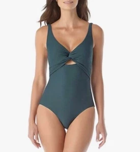 Anne Cole Green Twist Front One Piece Swimsuit SZ 12 NWT - Picture 1 of 5
