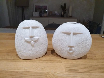 Cermanic Sculpture Vases, White Minimalist Faces - Image 1 of 4