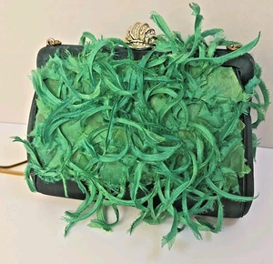Bolso de mano vintage MM Morris Moskowitz verde satinado bolso sin asas forro dorado cadena  - Imagen 1 de 6