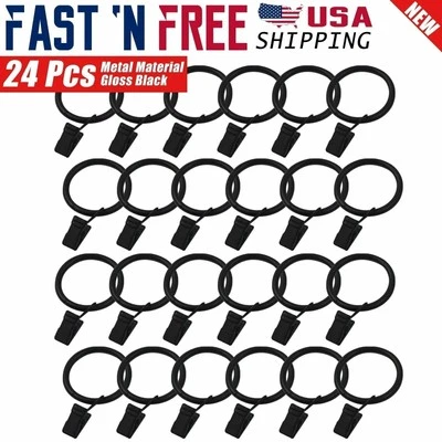 24 piezas anillos de cortina de metal de 1,5 pulgadas con clips fuertes negro brillante a prueba de óxido Foto 1 de 4