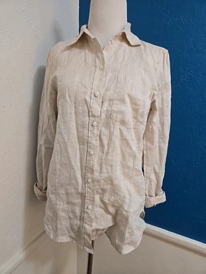 Camisa para mujer H&M XS 100 % lino manga larga beige abotonada nueva con etiquetas Foto 1 de 4