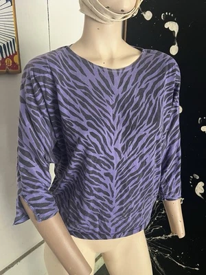 Camisa de Colección Años 80 Estampado de Cebra Centro Comercial Almohadillas para el Hombro Blusa Suéter DEB Foto 1 de 4