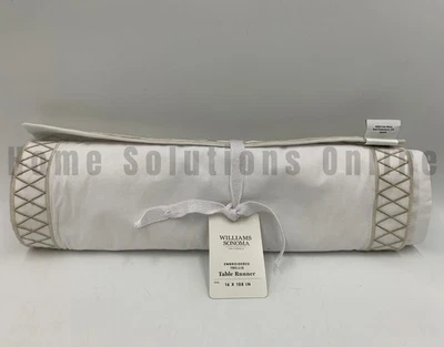 Williams Sonoma Embroidered Trellis Table Runner Flax White 16" x 108" #7920 - Image 1 of 4