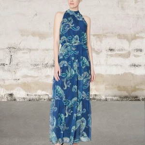 Maxi Vestido Julia Jordan Nuevo Con Etiquetas Azul Multi Cuello Simulado Tres Niveles-Talla 4 - Imagen 1 de 10