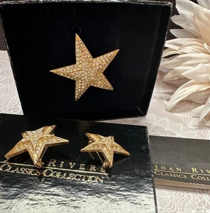Vintage Joan Rivers Classics Star Brooch Set Of 3 Rhinestone Goldtone - Picture 1 of 6