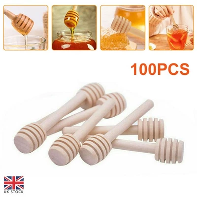 100pcs/Set Honey Wooden Dipper Drizzler Spoon 8cm Mini Wood Stirring Rod Sticks