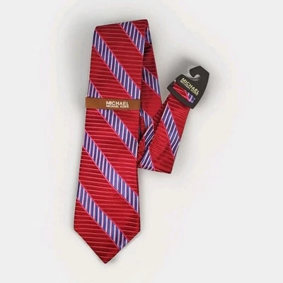 Nuevo con etiquetas Corbata Michael MICHAEL KORS 100 % SEDA Clásica a Rayas Rojo Rosa Azul EE. UU. Foto 1 de 4