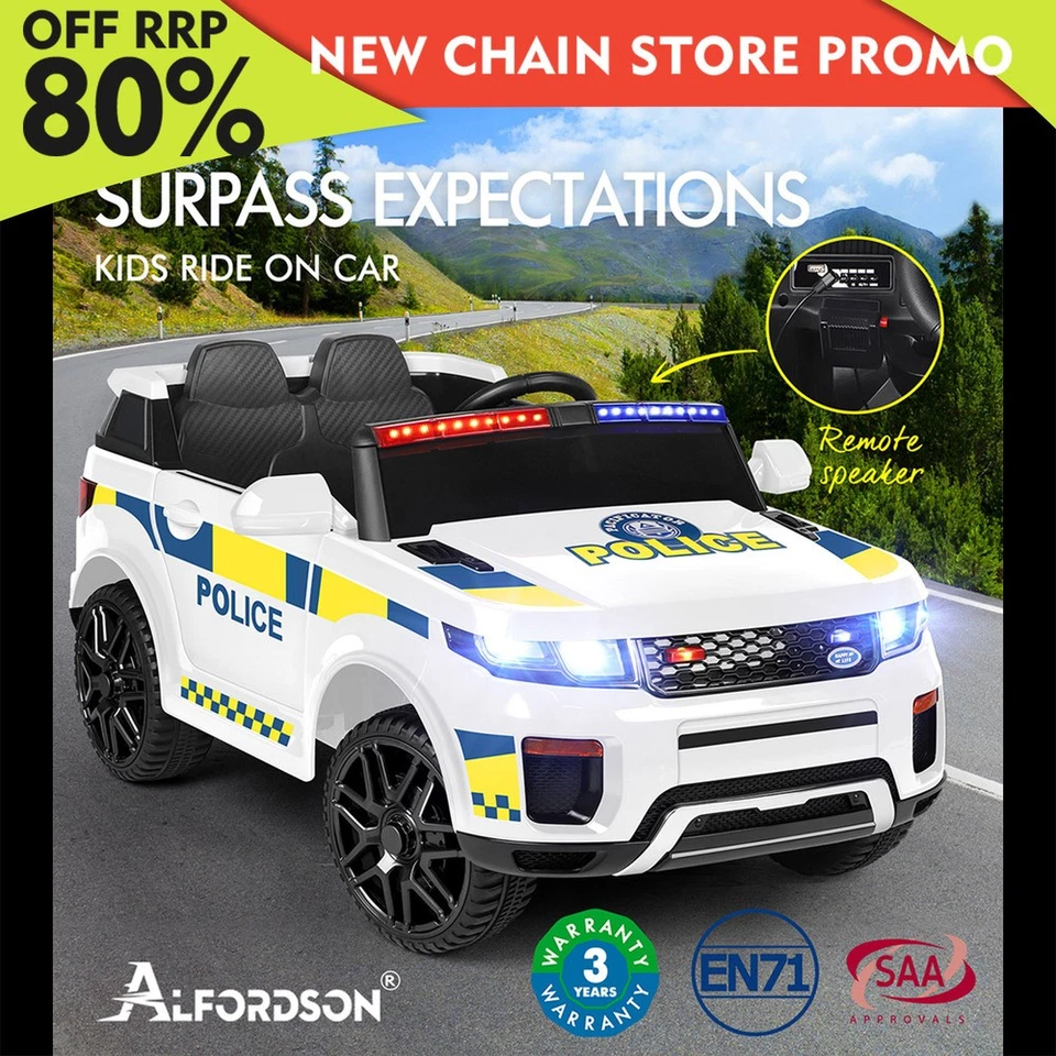 ALFORDSON Kids Police Ride On Car 12V Electric Toy Patrol Remote Control White