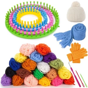 27PCS Round Knitting Loom Set, Circular Loom Set with Hook Needles 20 Skeins ... - Picture 1 of 9