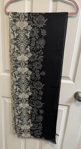 Talbots Scarf Shawl Long Rectangular Gray Cream 72” X 27” 100% Polyester - Picture 1 of 8