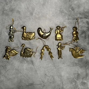 Vintage gepresstes Messing Weihnachtsschmuck Lot Piper Trommler Junge Gans Feiertage - Bild 1 von 22