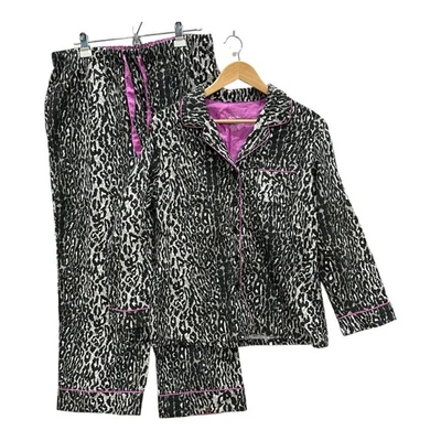 Conjunto de pijama de franela NICK & NORA para mujer L estampado de leopardo guepardo rosa púrpura algodón Foto 1 de 4