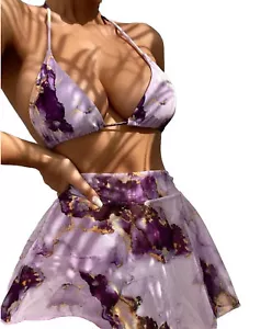 Sexy Marble Print Halter Top 3 Piece Bikini - Picture 1 of 3