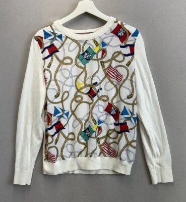 Tommy Hilfiger Women’s Sz Large White Long Sleeve Reagan Woven Print Sweatshirt - Image 1 of 4