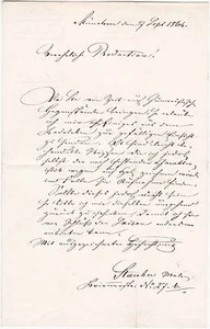 Carl Stauber (1818-1902) Maler Brief München 1864 Autograph - Bild 1 von 1