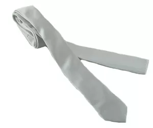 Skinny Necktie Thin Necktie Narrow Tie with Hankerchief Silver Gray Grey - Picture 1 of 1