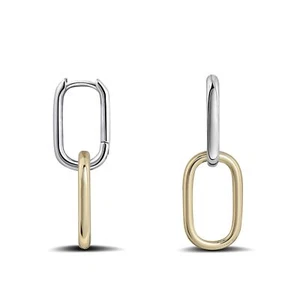 925 Sterling Silver Gold Double Oval Hoop Earrings Two Tone Small Sensitive Ears - Picture 1 of 8