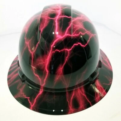 Hard Hat Full Brim Custom hydro dipped HOT PINK LIGHTNING BOLT NEW best price  - Image 1 of 4