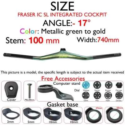 Полностью из углеродного волокна MTB интегрированный руль 8 °/17 °/25 ° с велосипед компьютер крепление - Изображение 1 из 4