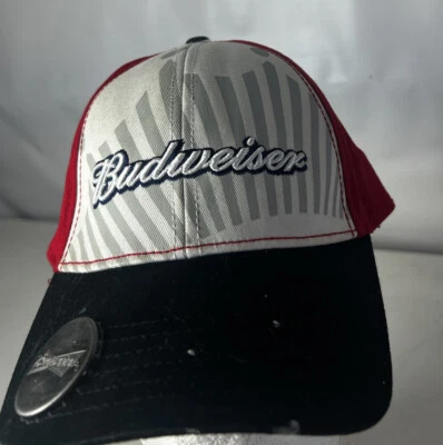 Budweiser Beer Hat Cap Bottle Opener Snapback Spellout Paint Stains - Image 1 of 3