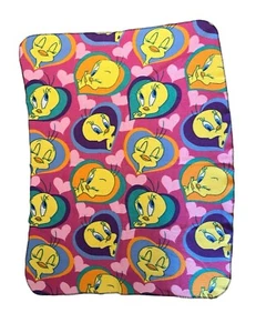 Vintage 2001 Looney Tunes Tweety Bird Fleece Throw Blanket Heart Print 58"X46” - Picture 1 of 5