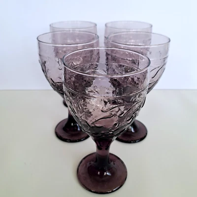 De colección Libbey Garden Vine Amatista Púrpura Vástago Martillado Copas Vasos 7" (5) Foto 1 de 4