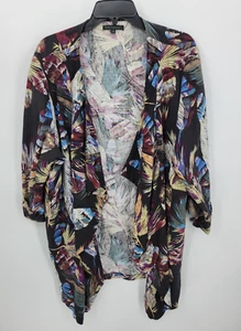 Cárdigan Para Cynthia Mujer XL Negro Floral Lino Cascada Frente Abierto Artístico - Imagen 1 de 10