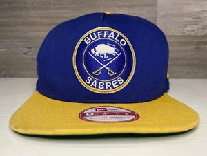 Buffalo Sabres Snapback Cap Hat VTG Hockey Blue & Yellow M / L 9Fifty New Era - Picture 1 of 16