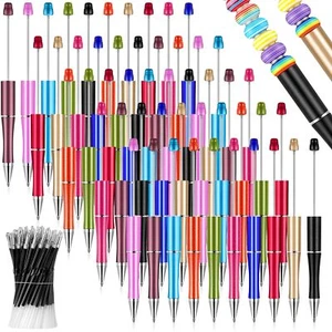 50 Pieces Plastic Beadable Pen Bulk Bead Ballpoint Pen Shaft Black Ink Beaded - Picture 1 of 5