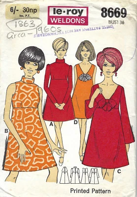 1960s Vintage Sewing Pattern B36" DRESS (1863) Barbara Hulanicki (Biba) - Image 1 of 2