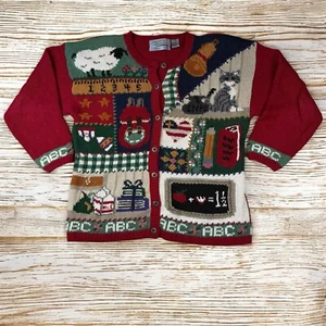 Northern Isle Woman's Christmas Knit Cardigan Size XL Cat Teacher - Picture 1 of 11