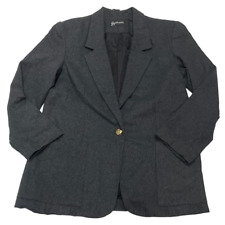 Requirements Blazer Womens 7/8 Grey Single Gold Button Jacket Vintage Wool Poly