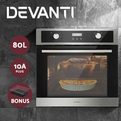 Devanti Electric Built In Wall Oven 80L Convection Grill Ovens Stainless Steel - image 1 of 4