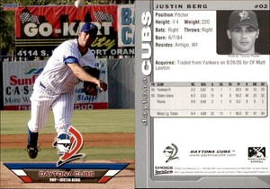 Justin Berg 2006 Choice Daytona Cubs #2 Card *AutographDen*