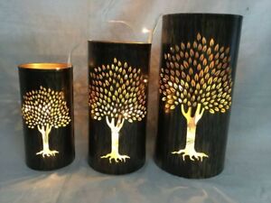 Set Of 3 Black Romantic Metal Lantern Tree Candle Holders Indoor Home Decor